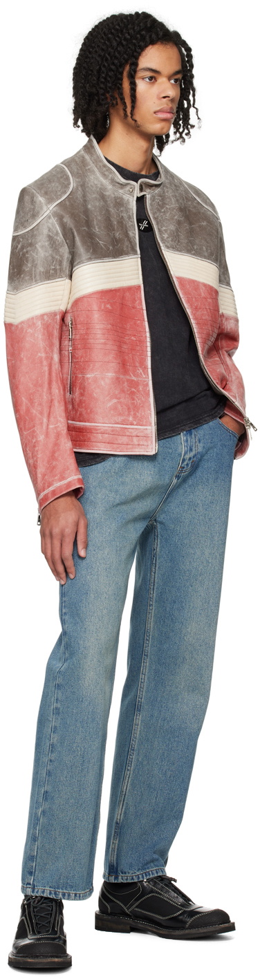 WYNN HAMLYN Brown & Red Paneled Leather Jacket
