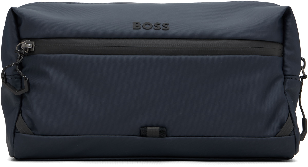BOSS Navy Faux-Leather Wash Pouch