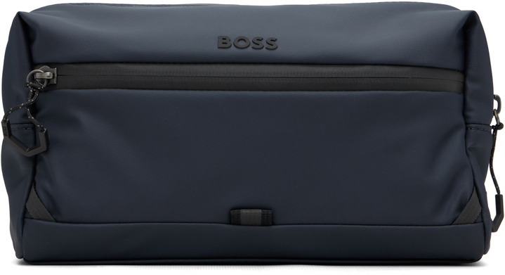 Photo: BOSS Navy Faux-Leather Wash Pouch