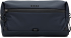 BOSS Navy Faux-Leather Wash Pouch