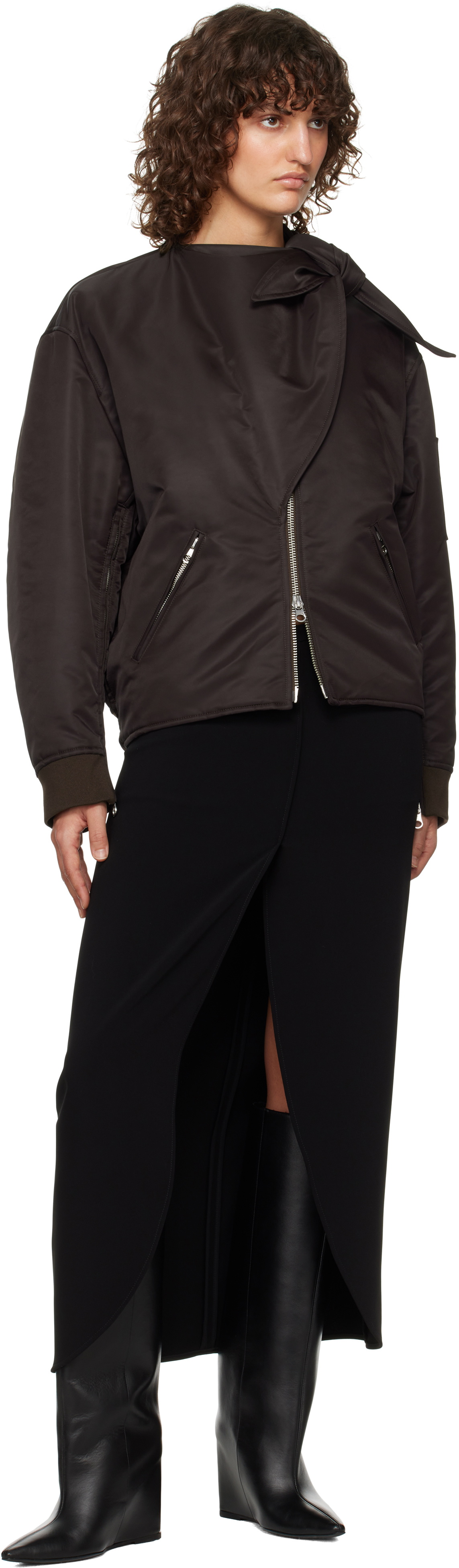 【関税&送料込】Courreges Bow Neck Bomber Jacket Courrèges bow-collar Bomber Jacket | Brown | FARFETCH