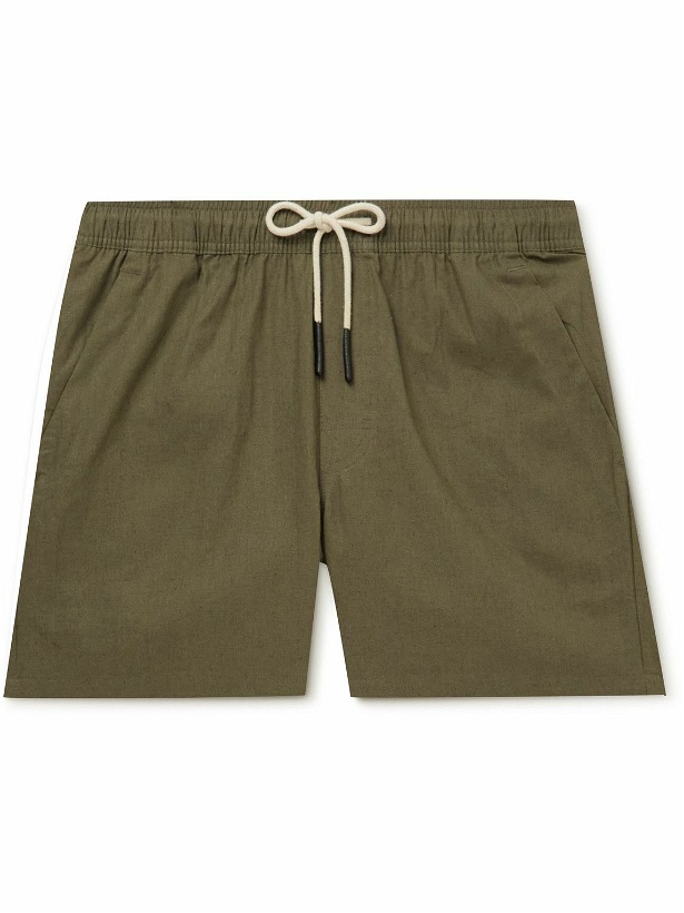 Photo: OAS - Straight-Leg Linen and Cotton-Blend Drawstring Shorts - Green
