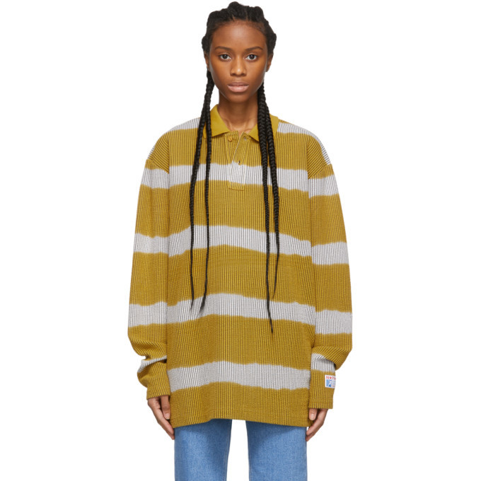 NAPA by Martine Rose Yellow and White E-Lion Dyed Stripe Polo