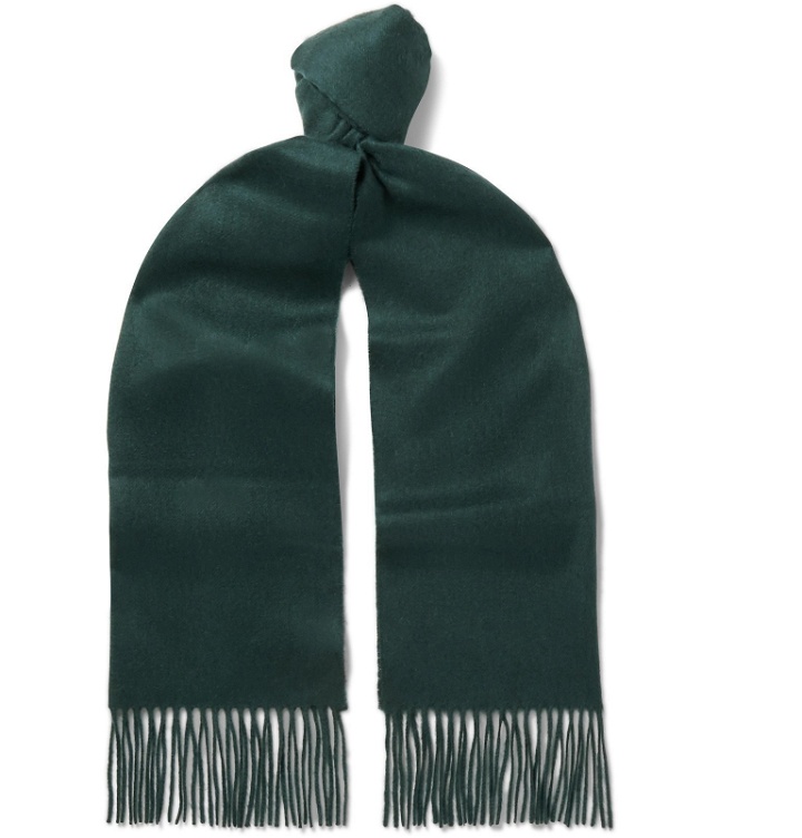 Photo: Johnstons of Elgin - Fringed Checked Cashmere Scarf - Green