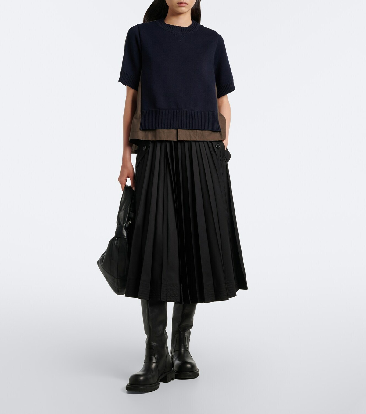 Sacai Knitted cotton and cashmere-blend top