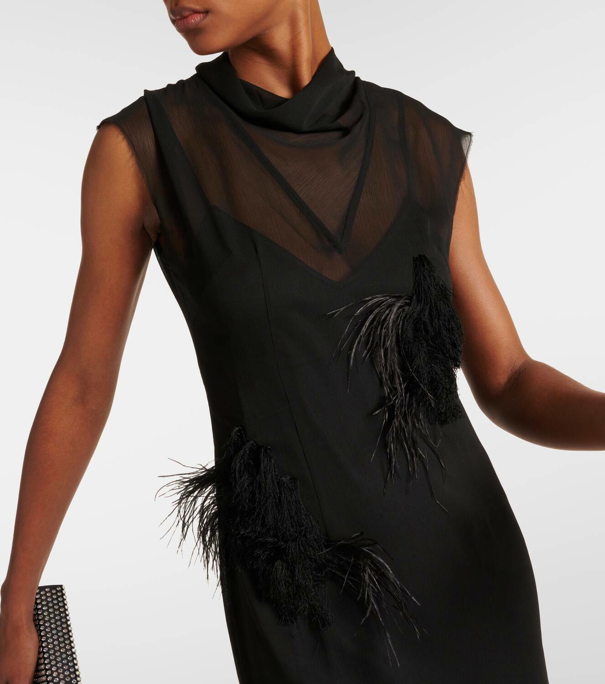 Xu Zhi Feather-trimmed midi dress