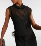 Xu Zhi Feather-trimmed midi dress