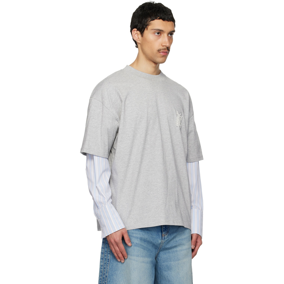 EGONlab Gray Sculpted Cotton Shirt T-shirt