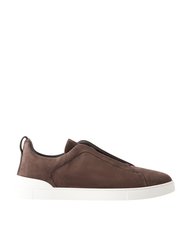 Photo: Zegna - Triple Stitch™ Suede Slip-On Sneakers - Brown