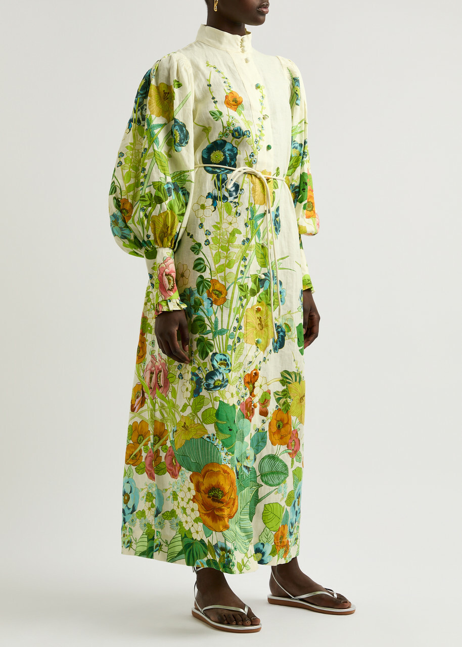 Alemais Constance Floral-print Linen Maxi Shirt Dress Multicoloured