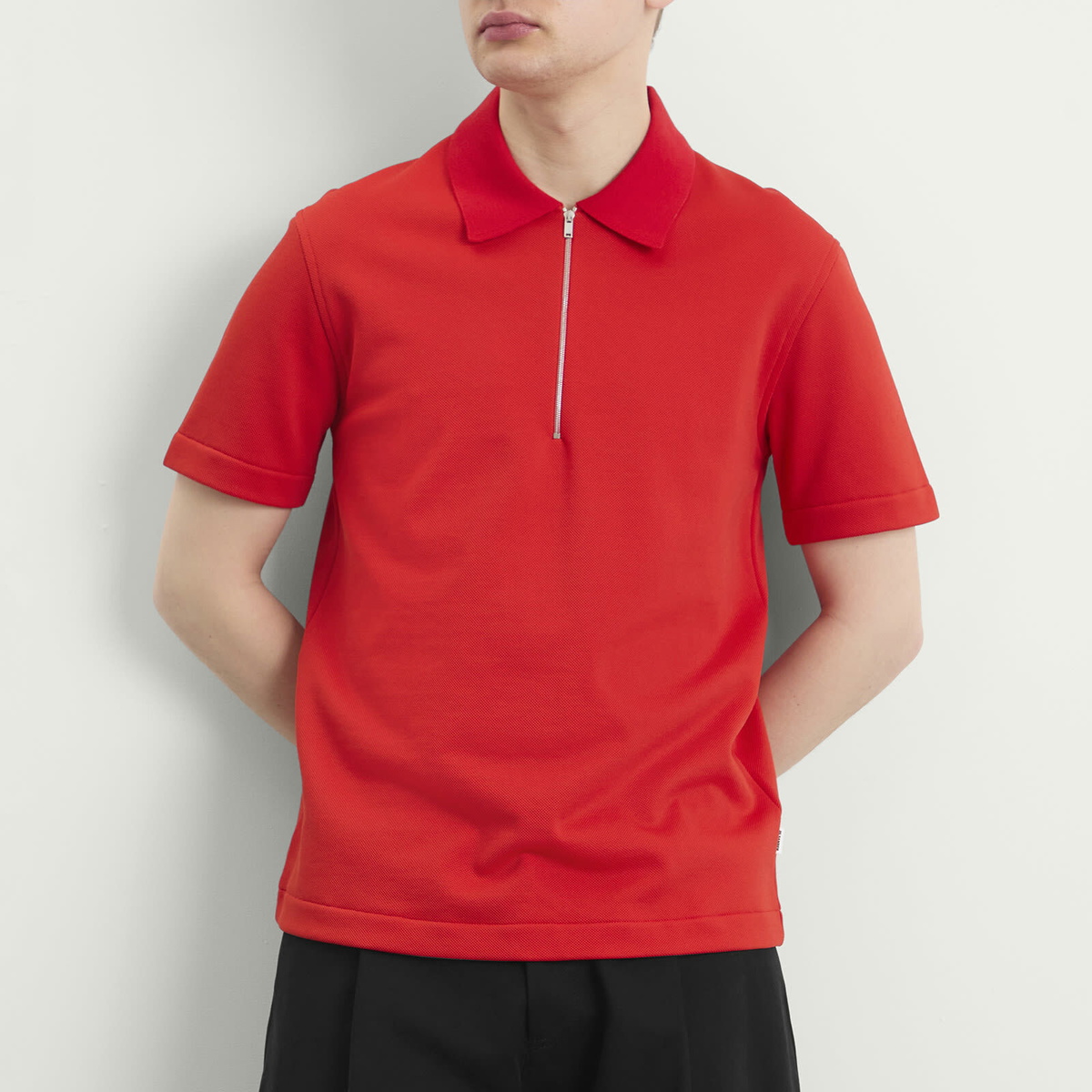 Jil Sander Men's Zip Short Sleeve Polo in Flame