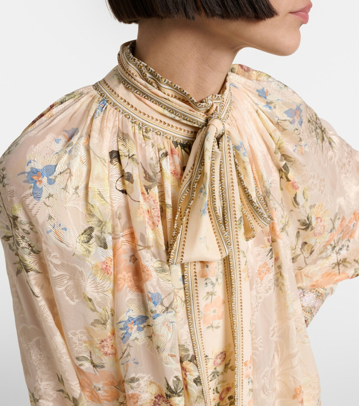 Camilla Embellished floral tie-neck silk-blend blouse