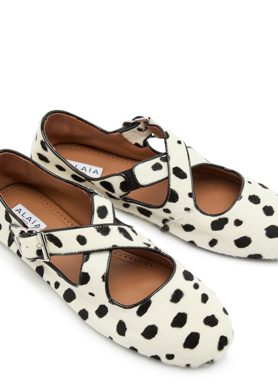 Alaïa Criss Cross Printed Calf-hair Ballet Flats Black And
