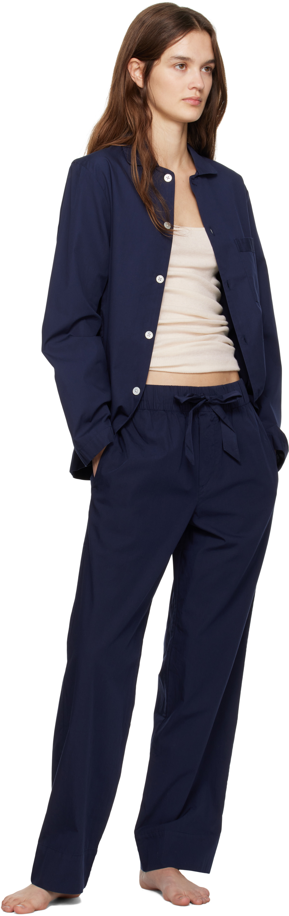 Tekla Navy Poplin Pyjama Pants