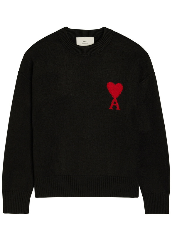 Photo: Ami Paris Logo-intarsia Wool Jumper Black