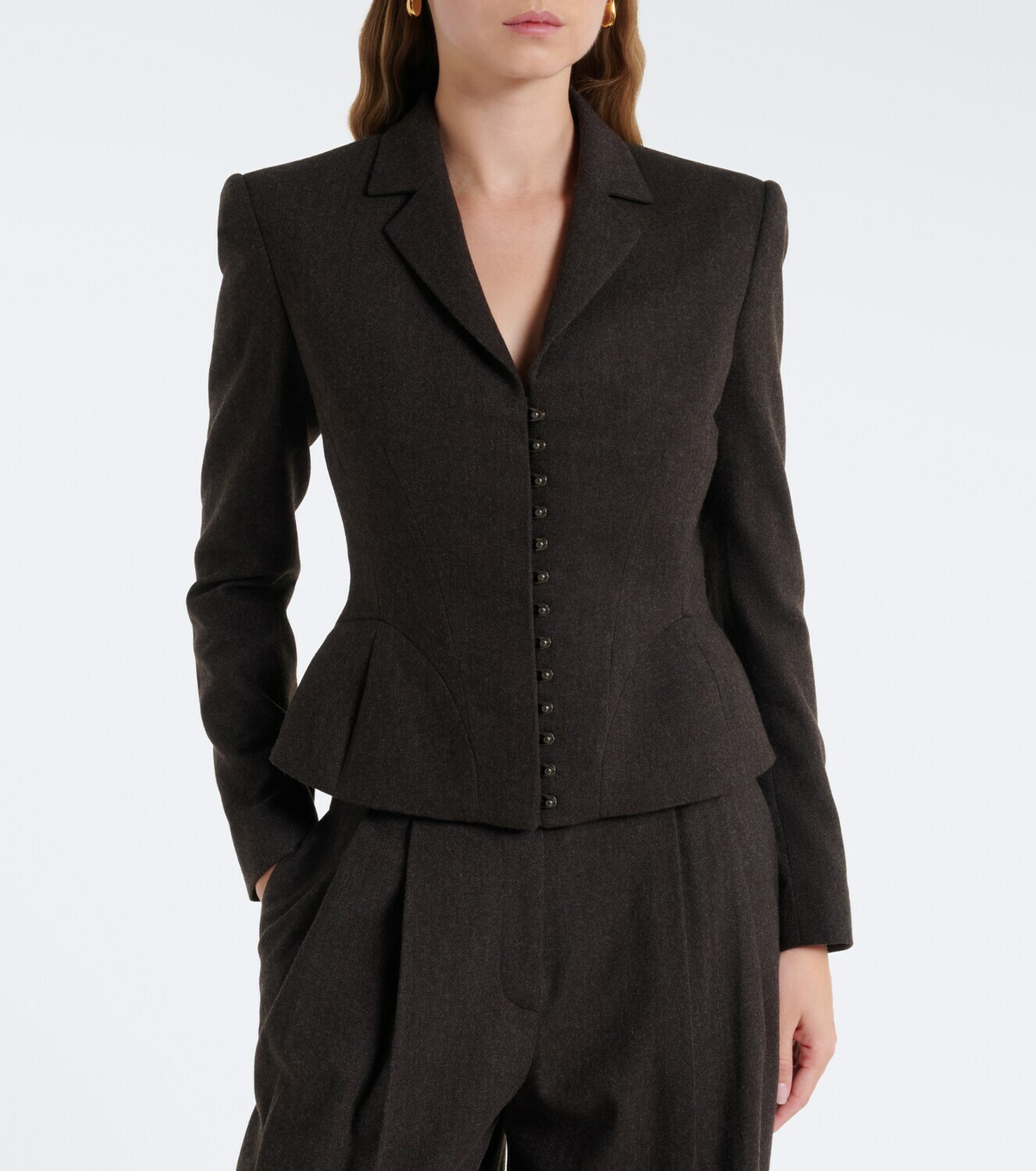 Ralph Lauren Collection Herringbone peplum virgin wool blazer