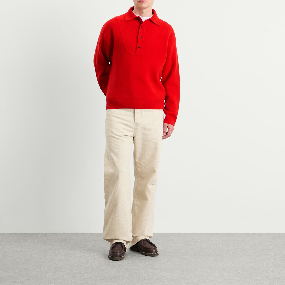 Jacquemus Men's Wool Cashmere Knitted Polo in Red