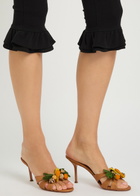 Aquazzura Birdsong 75 Appliquéd Woven Raffia Mules Camel