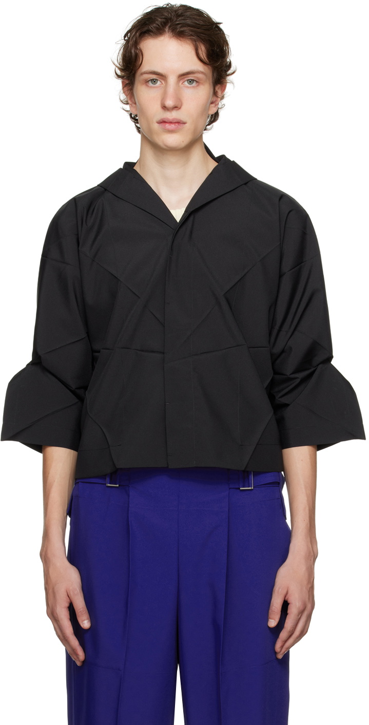 132 5. ISSEY MIYAKE Black Solid Shirt