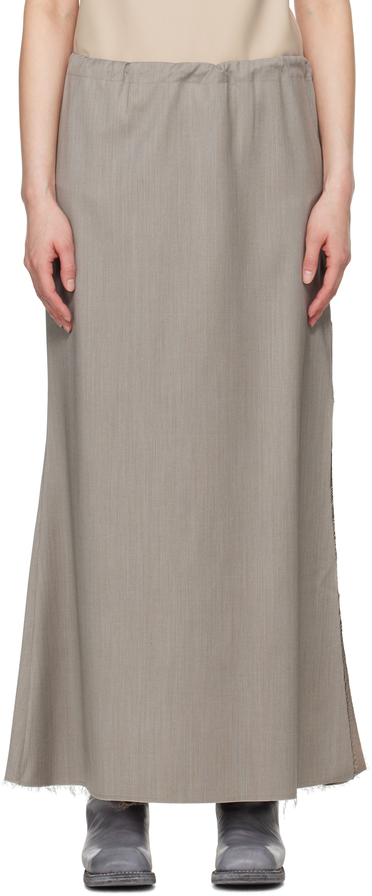Gabriela Coll Garments Gray No.290 Summer Wool Slit Midi Skirt