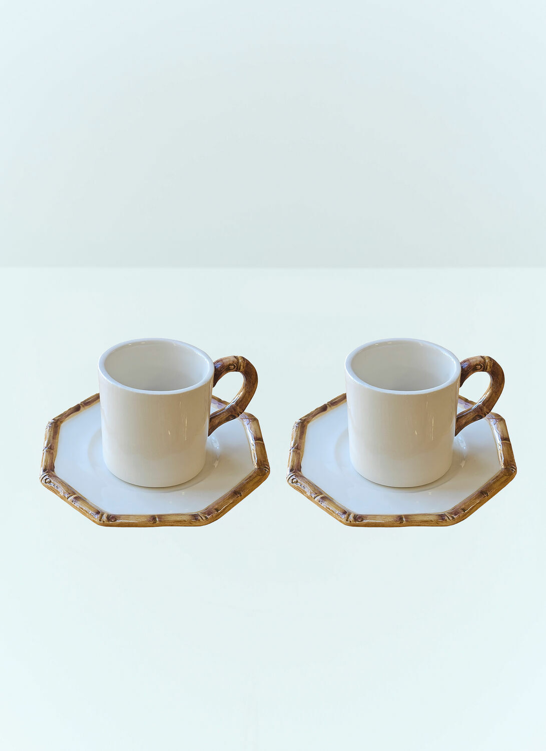 Les-Ottomans Set Of Two Bamboo Coffee Cups And Saucers