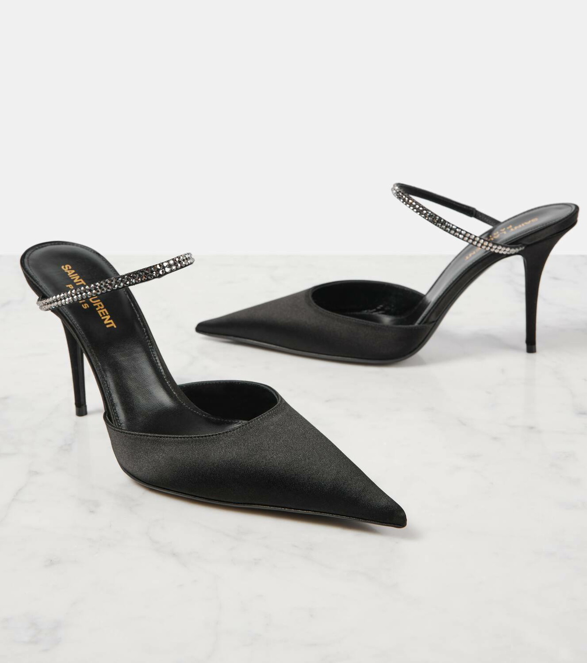 SL BARBARA MULES 55 BLACK SATIN CREPE