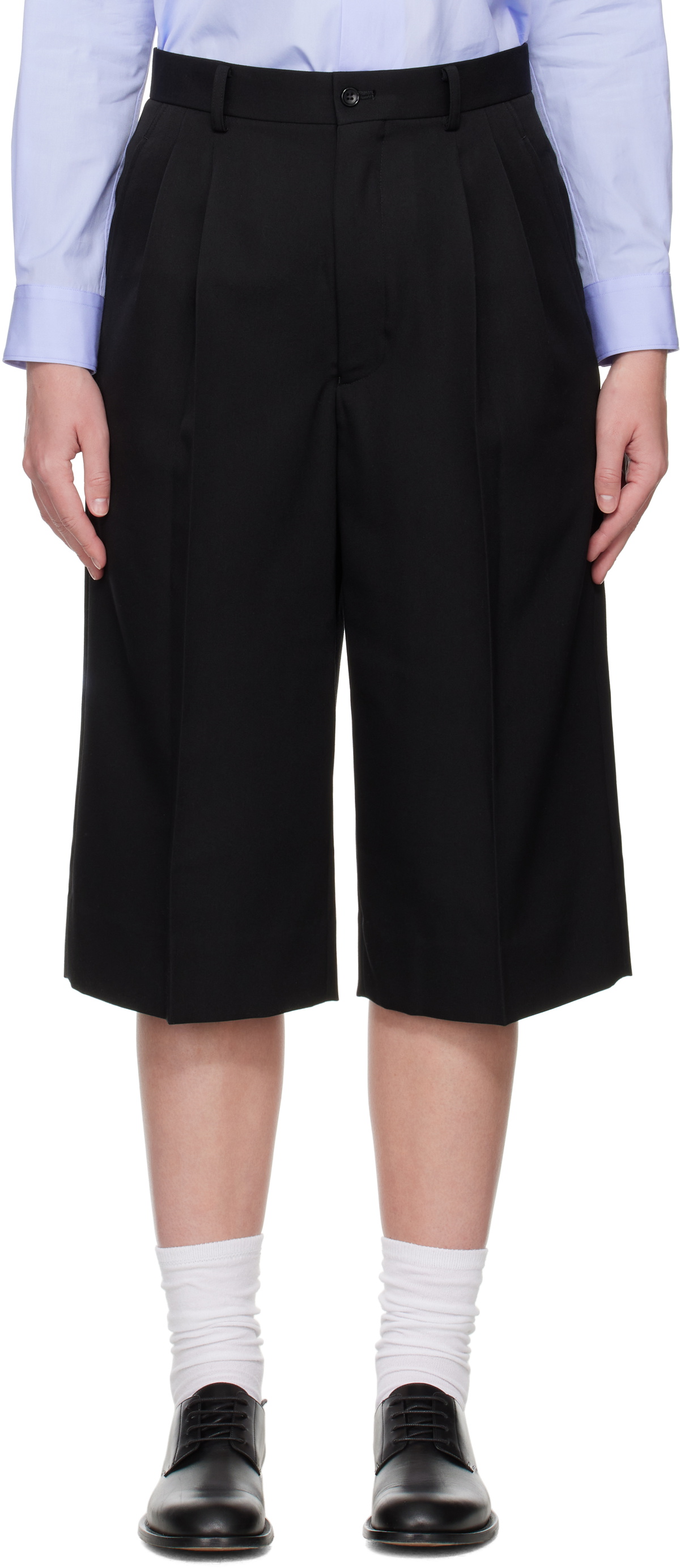 Comme des Garçons Girl Black Wool Gabardine Pleated Wide Trousers