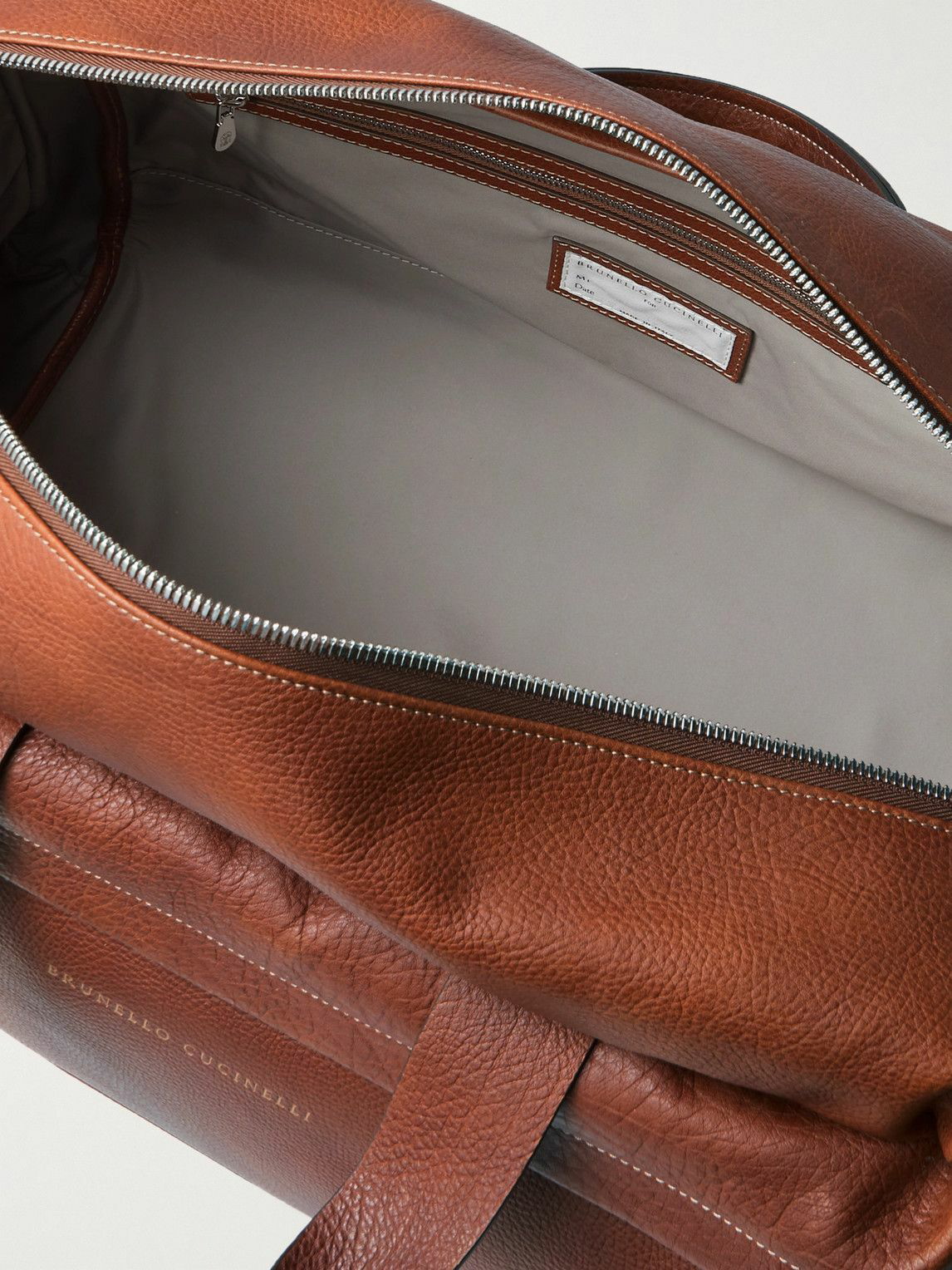 Logo-Print Full-Grain Leather Duffle Bag