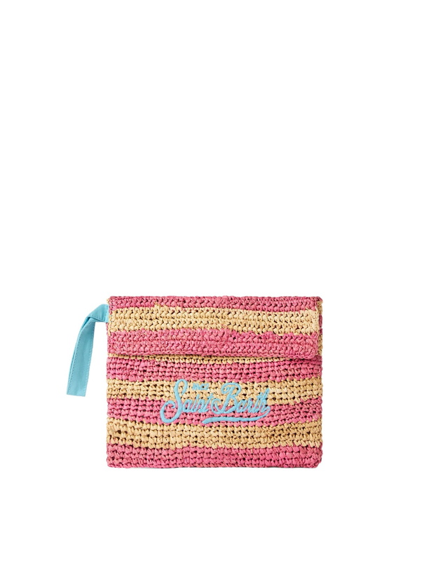Photo: MC2 Saint Barth Raffia Striped Pouch Bag With Saint Barth Embroidery