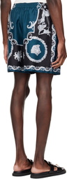 Versace Black & Navy Printed Silk Twill Slim Shorts