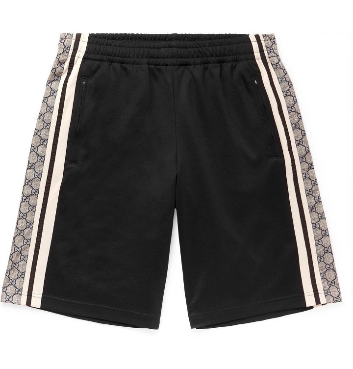 Photo: Gucci - Logo-Print Striped Tech-Jersey Shorts - Men - Black