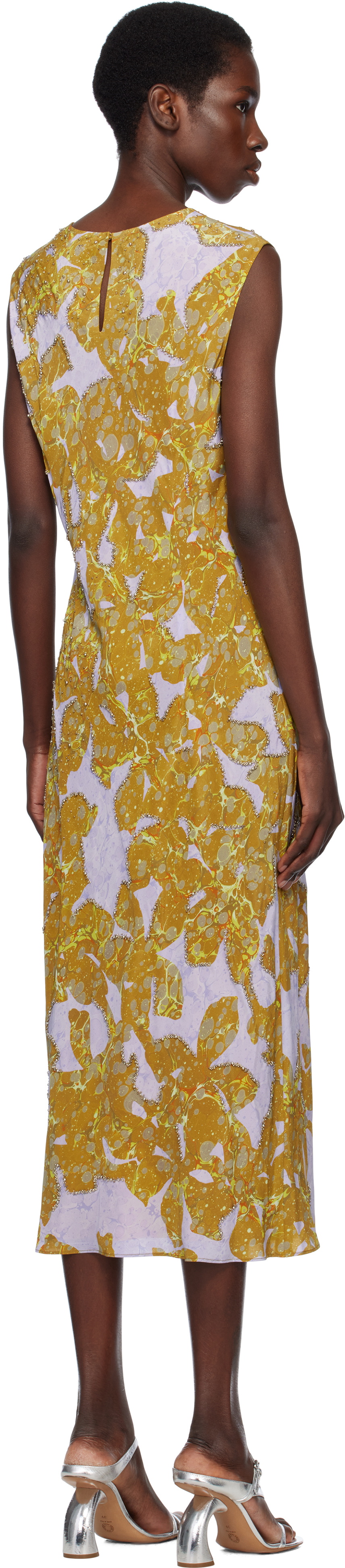 Dries Van Noten Yellow & Purple Embellished Midi Dress Dries Van Noten