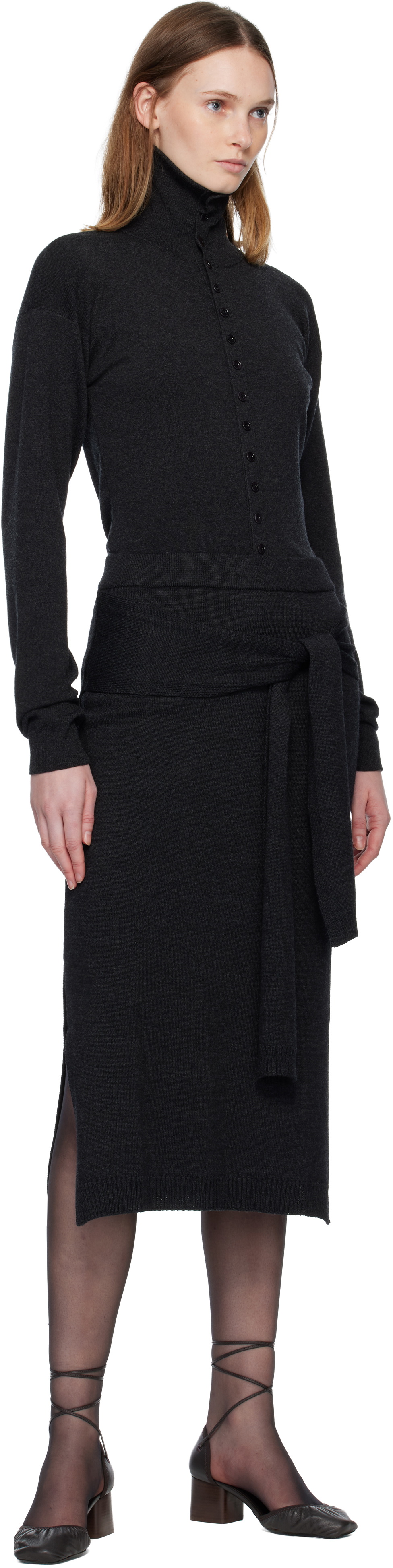 LEMAIRE Gray Trompe L'oeil Midi Skirt