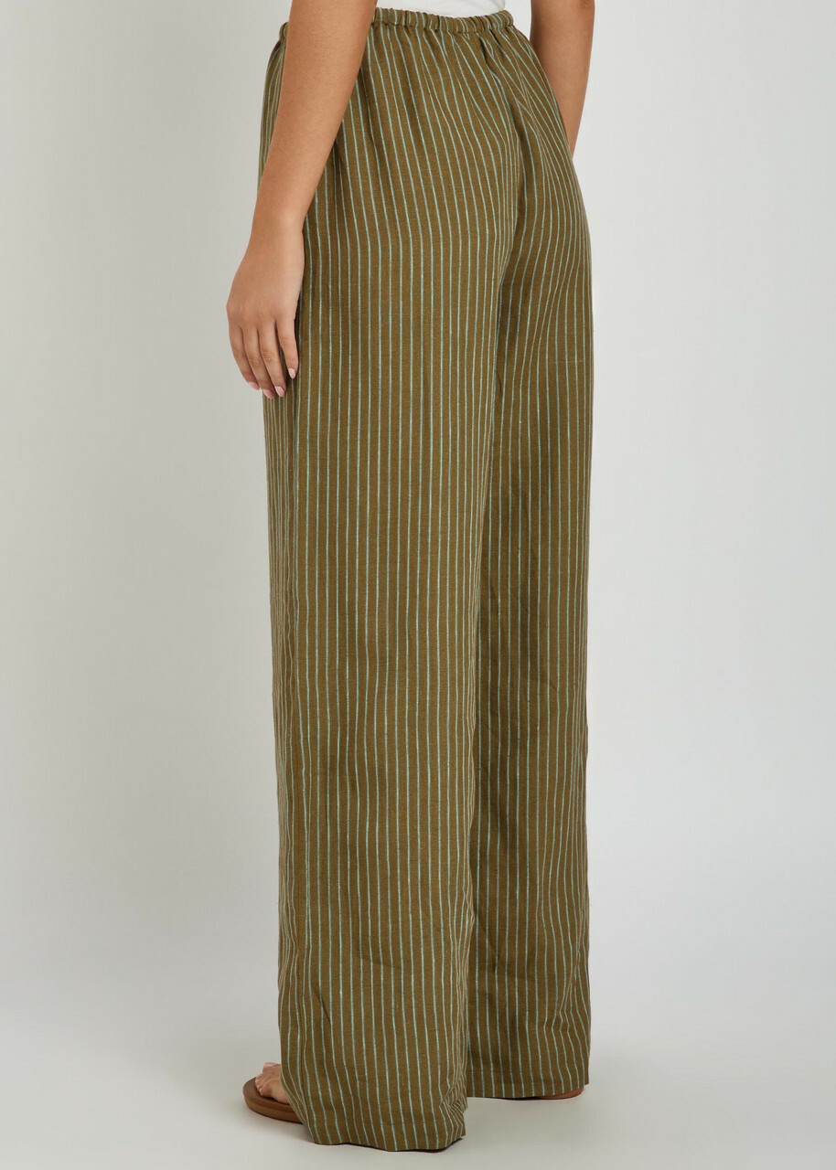 Staud Mateo Striped Linen Trousers Green