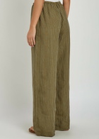 Staud Mateo Striped Linen Trousers Green