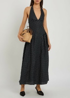 Faithfull The Brand La Cala Polka dot Linen Midi Dress Black And White