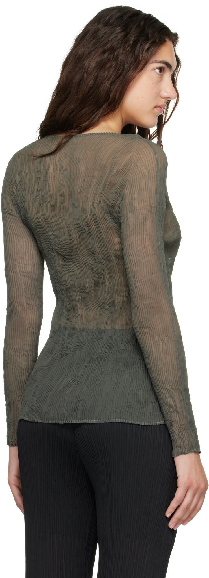 ISSEY MIYAKE Green Chiffon Twist 2 Top