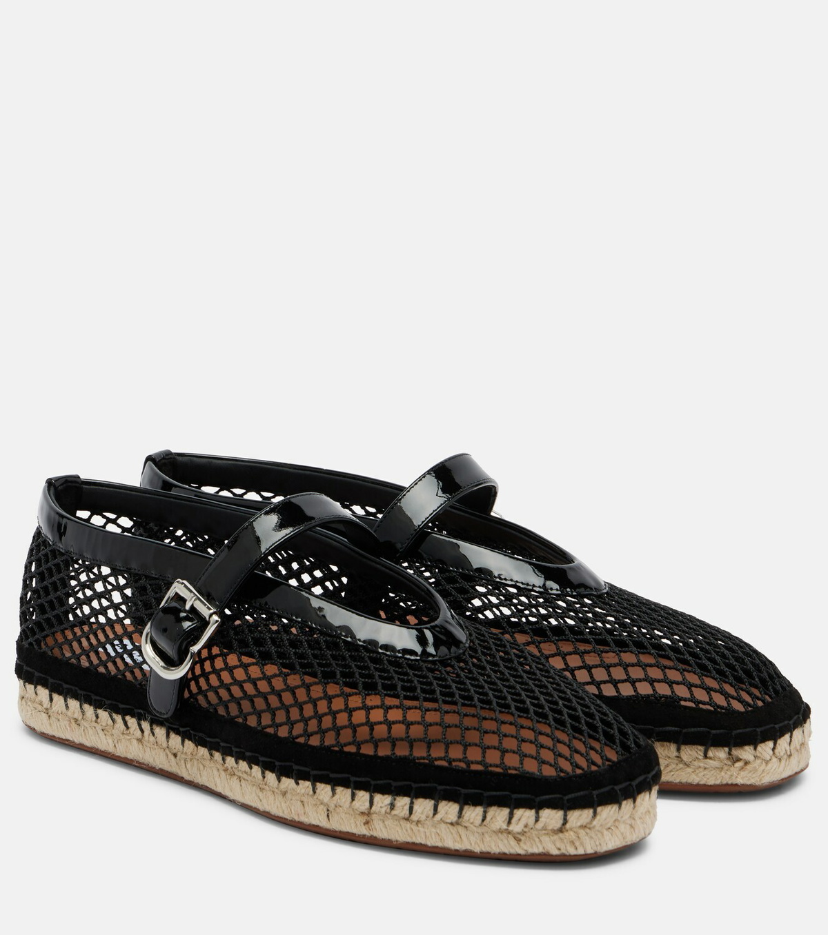 Alaïa Fishnet leather-trimmed espadrilles