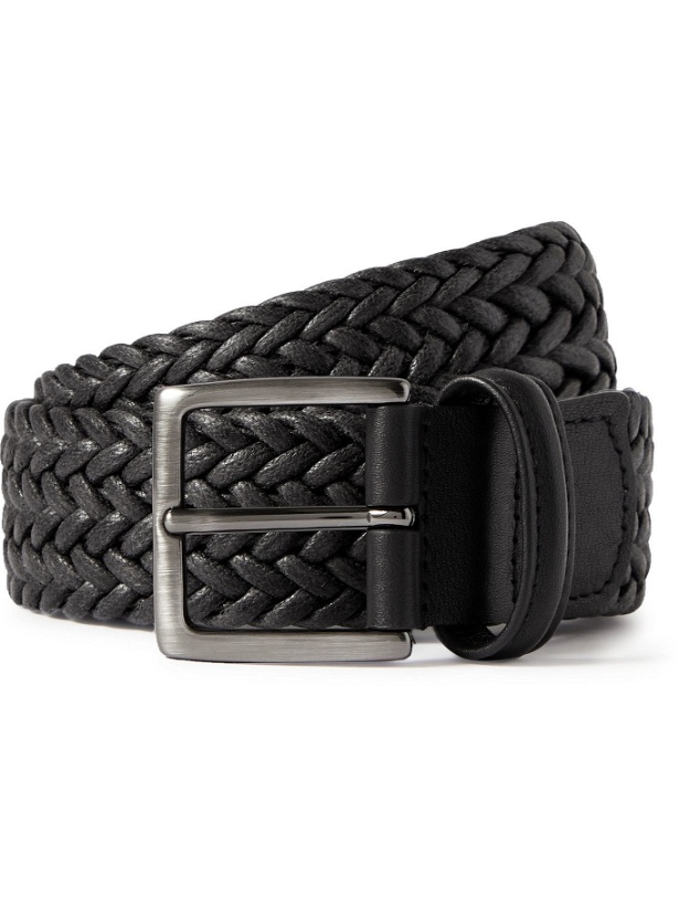 Photo: ANDERSON'S - 3.5cm Leather-Trimmed Waxed-Cotton Woven Belt - Gray