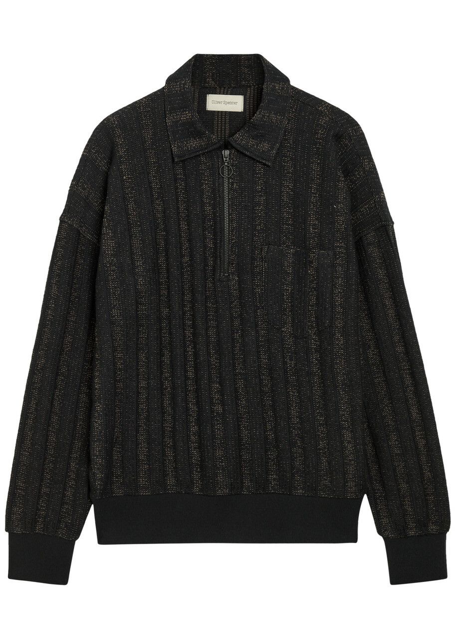 Oliver Spencer Lorimer Two-toned Cotton-blend Polo Jumper Black