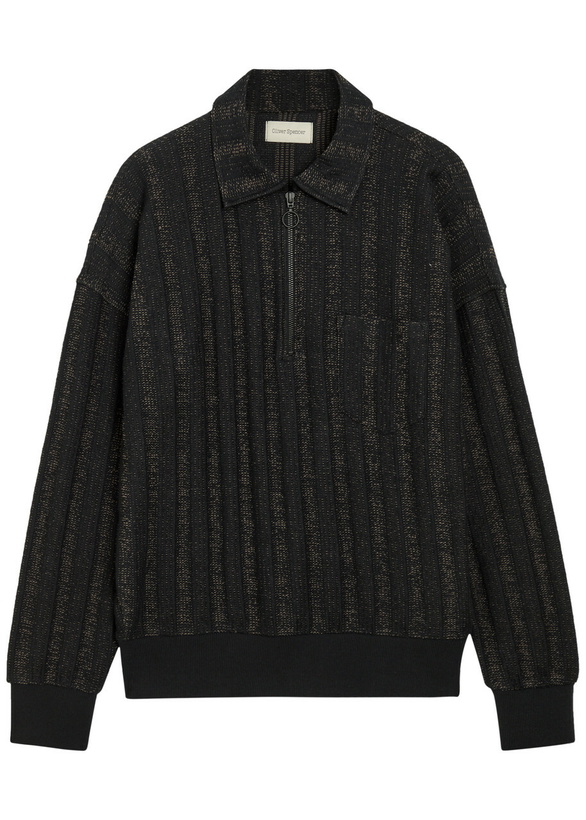Photo: Oliver Spencer Lorimer Two-toned Cotton-blend Polo Jumper Black