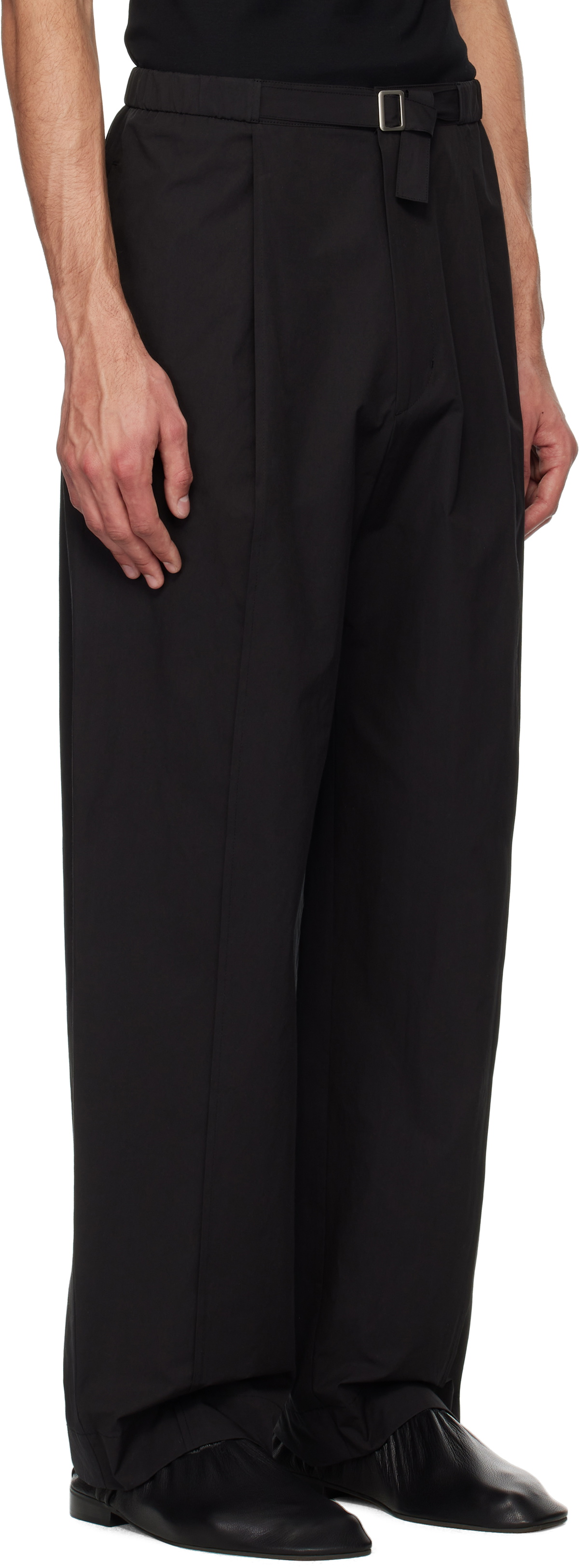 AMOMENTO Black Belted Tuck Banding Trousers