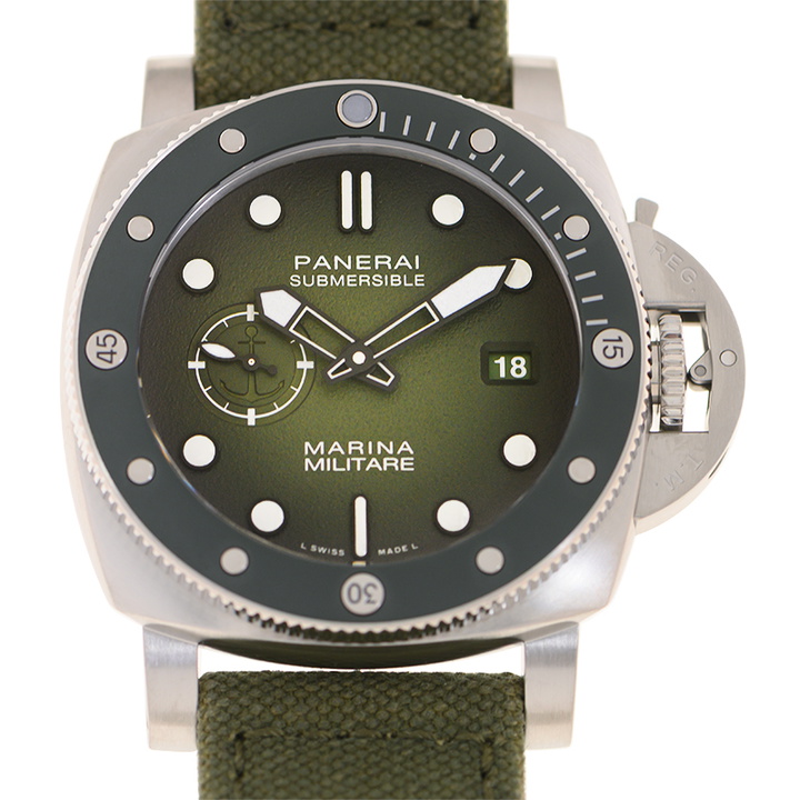 Photo: Panerai Submersible Marina Militare Automatic Green Dial Mens Watch PAM01697