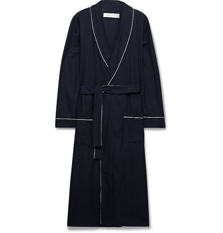 Photo: DESMOND & DEMPSEY - Piped Brushed Organic Cotton-Twill Robe - Blue