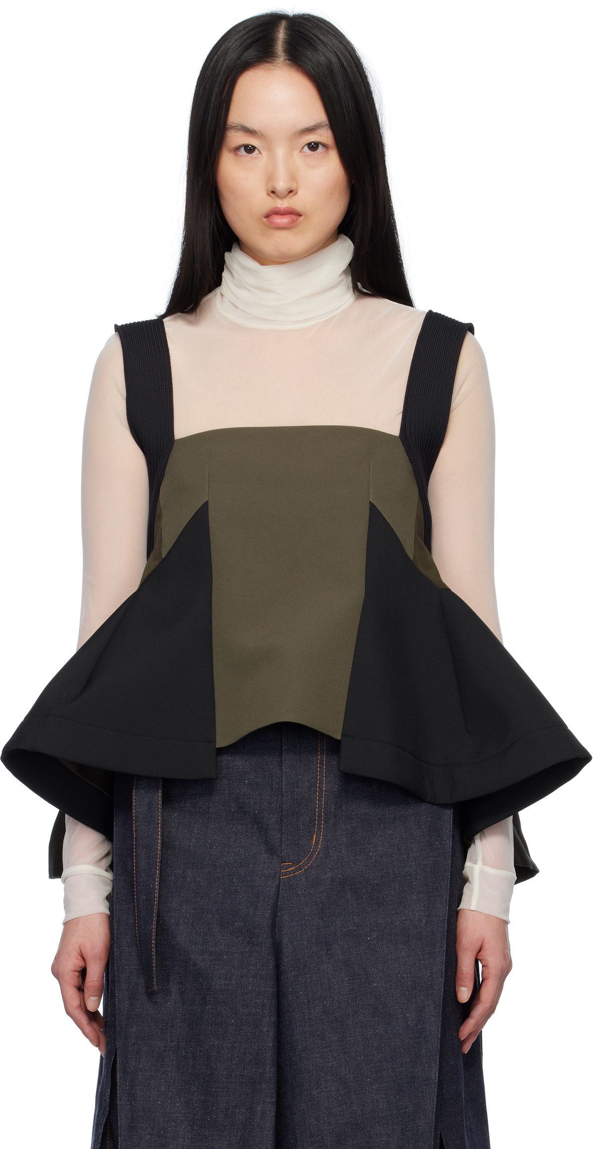 sacai Black Matelasse Twill Mix Pullover Tank Top Sacai