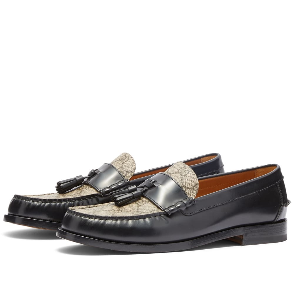 Gucci Men's GG Supreme Tassel Loafer in Black Beige Gucci