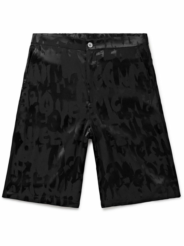 Photo: Alexander McQueen - Straight-Leg Logo-Jacquard Satin Shorts - Black