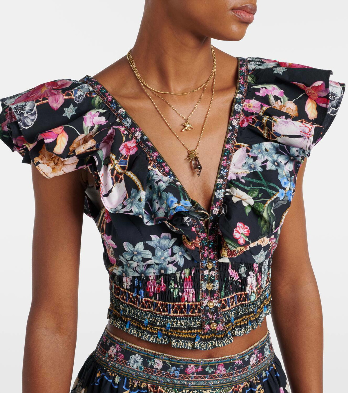 Camilla Crystal-embellished cotton crop top
