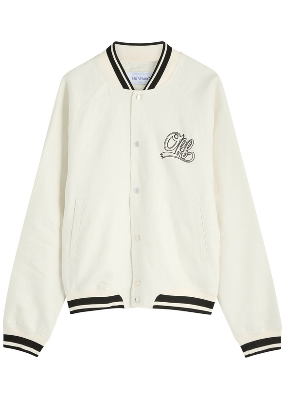 Photo: Off-white Souvenir Logo-embroidered Linen Varsity Jacket