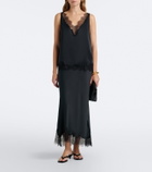 Velvet Lace-trimmed silk satin top